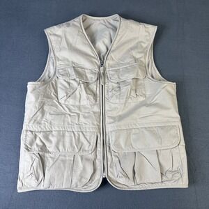 HM Mens Utility Cargo Vest Beige Tan Full Zip Multi Pocket Fishing Gorpcore S